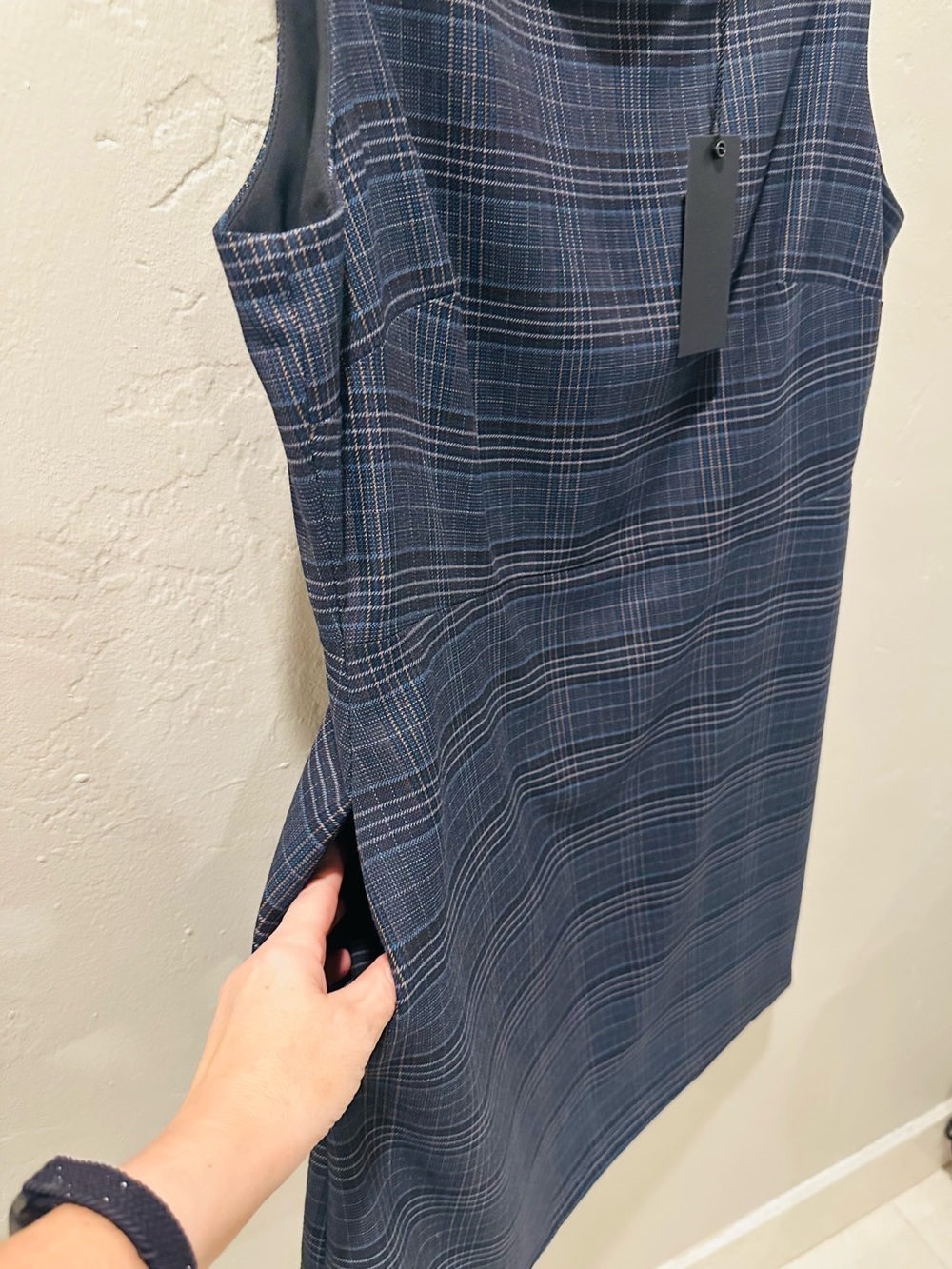 NWT Gianni Bini Charlotte Crepe Plaid Print Boat Neck Sleeveless A-Line Dress 12 - Picture 9 of 11